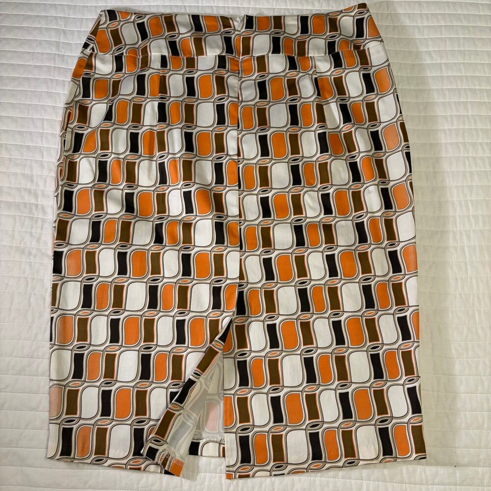 Ashley Stewart Orange Black White Geometric Print Slim Skirt Womens 14W NWT - Picture 2 of 8
